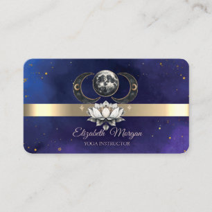 Gold Stripe Lotus Moon Blue Yoga Instructor Visitenkarte