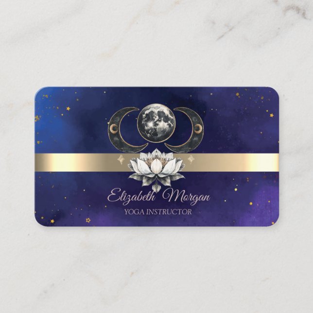 Gold Stripe Lotus Moon Blue Yoga Instructor Visitenkarte (Vorderseite)