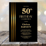 Gold Striped Black 50th Birthday Party Einladung<br><div class="desc">Invite your friends and loved ones to your birthday celebration with this modern gold striped black 50th birthday party invitation. The customizable text area in this invitation template allows you to include all the necessary details for your special birthday celebration, including the date, time, venue, and RSVP information. A variety...</div>