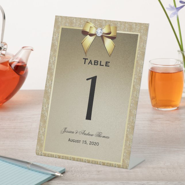 Gold & Stylish Gem Wedding Tischnummer Sockelschild (In Situ)