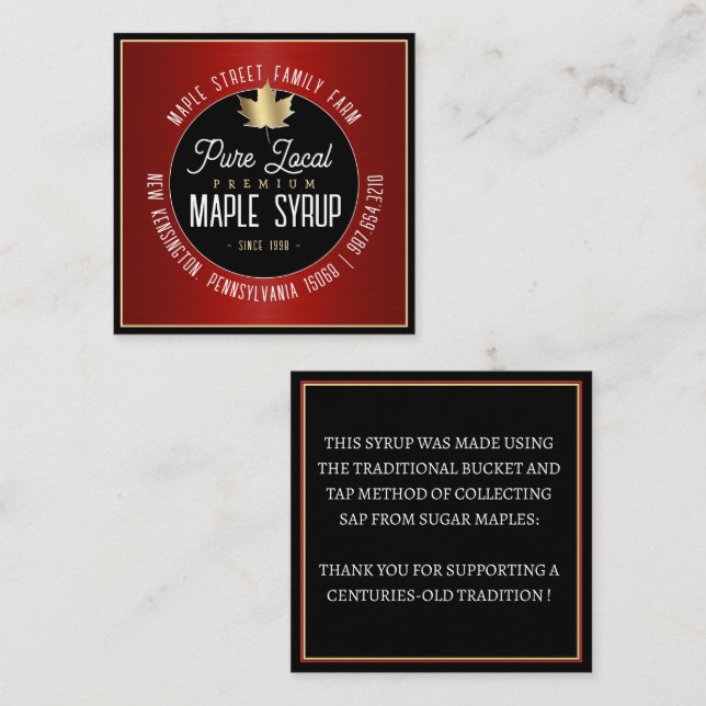 Gold Sugar Maple Business Card Rot und Schwarz Quadratische Visitenkarte (Vorne/Hinten)