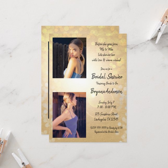 Gold Summer Lights Glam Brautparty Einladung (Vorderseite/Rückseite Beispiel)