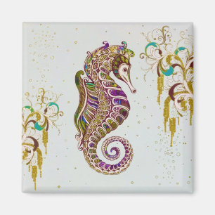 Gold Summer Rainbow Seepferd Glitzer Magnet
