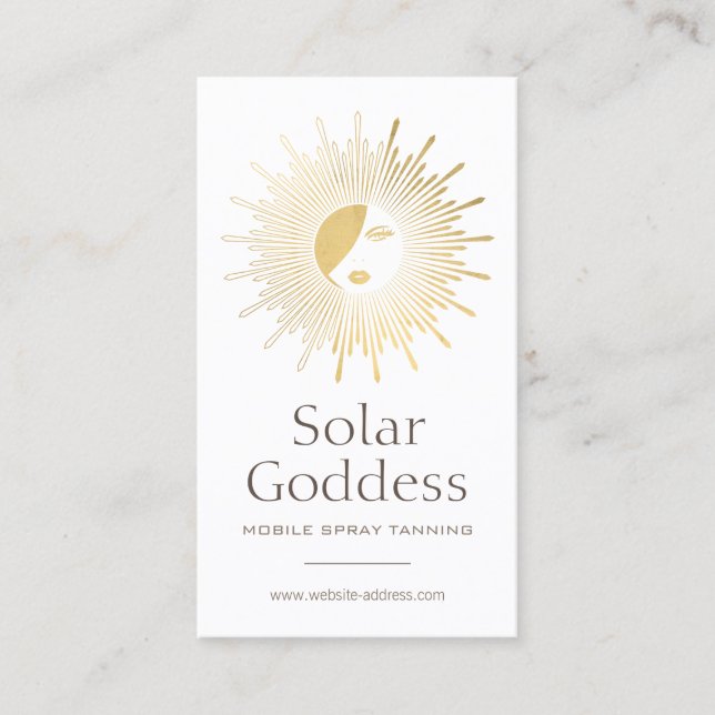 Gold Sun Goddess Girl Spray Tanning Salon Logo I Visitenkarte (Vorderseite)