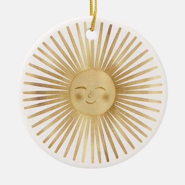 Gold Sun Happy Sunshine Keramik Ornament (Vorne)