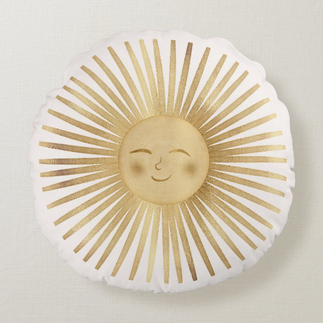 Gold Sun Happy Sunshine Rundes Kissen (Vorderseite)