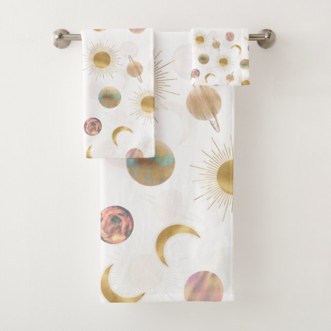 Gold Sun Moon Planètes Space Illustration blanche (En situation)