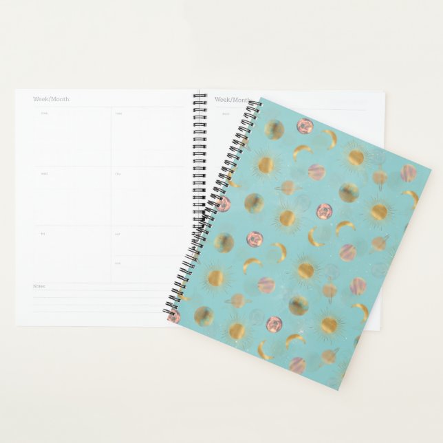 Gold Sun Moon Planets Space Blue Illustration Planer (Anzeige)