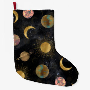 Gold Sun Moon Planets Space Illustration Großer Weihnachtsstrumpf