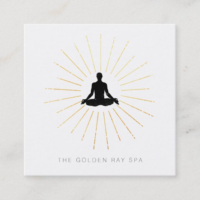 *~* Gold Sun Rays Man Meditation Yoga Pose Quadratische Visitenkarte (Vorderseite)
