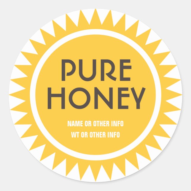 Gold Sun Round Honey Jar Label Runder Aufkleber (Vorderseite)