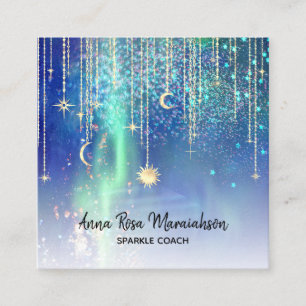 *~* Gold Sun Stars Sparkle Moon Celestial Universu Quadratische Visitenkarte