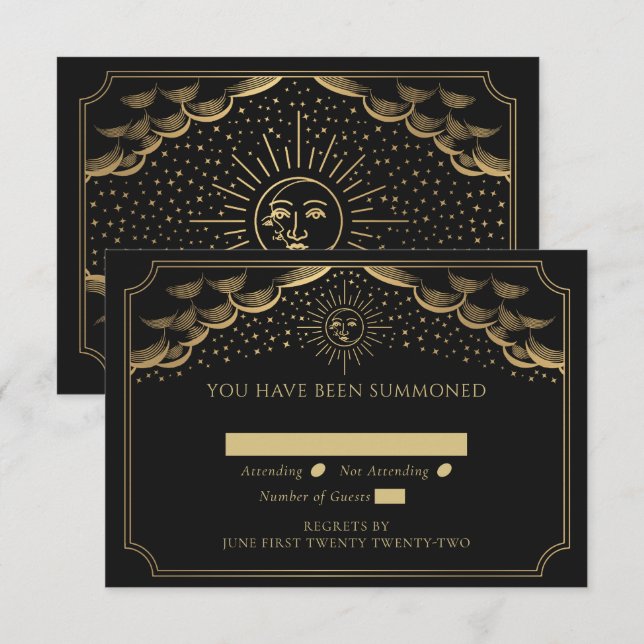 Gold Sun und Moon Tarot Card Hochzeitsszenario Begleitkarte (Vorne/Hinten)