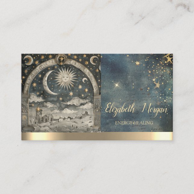 Gold Sun Watercolor Energy Healing Visitenkarte (Vorderseite)