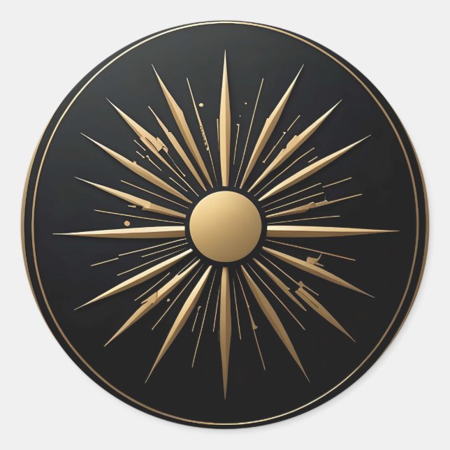 Gold Sunburst Line Art Black Sticker (Vorderseite)
