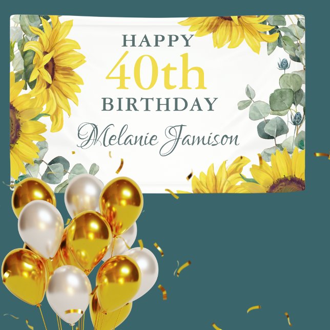 Gold Sunflower 40th Birthday Party Banner (Von Creator hochgeladen)