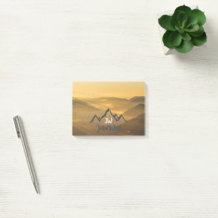 Gold sunrise personalizable mountains monogram post-it klebezettel