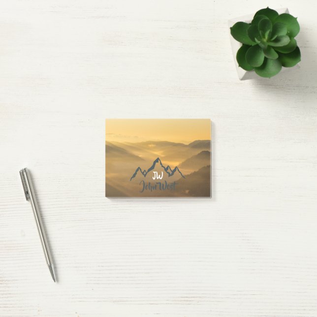 Gold sunrise personalizable mountains monogram post-it klebezettel (Büro)