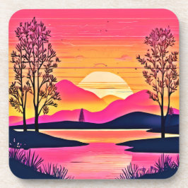 Gold Sunset Over Pink Lake Festival Getränkeuntersetzer