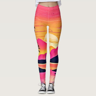 Gold Sunset Over Pink Lake Festival Leggings