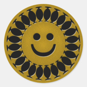 GOLD SUNSHINE-GESICHT RUNDER AUFKLEBER