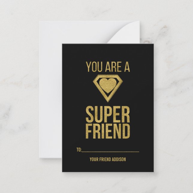 Gold Superheld Friend Classroom Valentine Card Mitteilungskarte (Vorderseite)