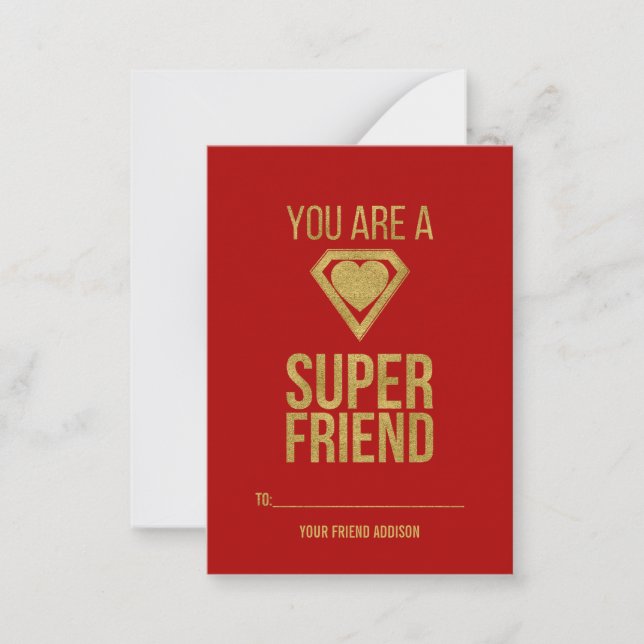 Gold Superheld Friend Classroom Valentine Card Rot Mitteilungskarte (Vorderseite)