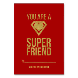 Gold Superheld Friend Classroom Valentine Card Rot Tischnummer