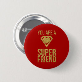 Gold Superheld Friend Valentine Button Red