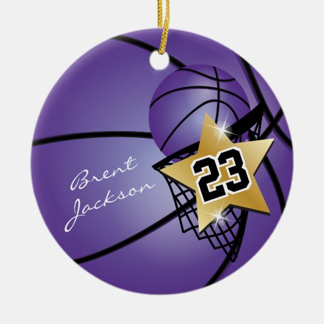 Gold Superstar Basketball | DIY Text | LILA Keramik Ornament (Vorne)