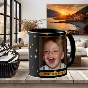 Gold sur Confetti Noir Photo Mug personnalisé