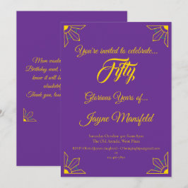 Gold sur Royal Purple Invitation de fête d'anniver