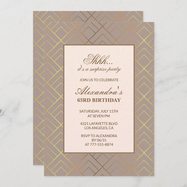Gold Surprise 63e anniversaire invitation (Devant / Derrière)