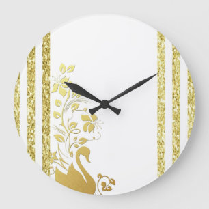 Gold Swans Floral Strickuhr Große Wanduhr