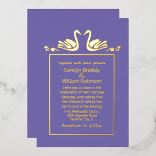 Gold Swans Lavender Wedding Foil Einladung