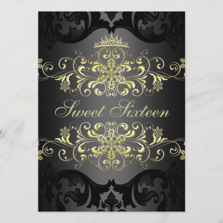 Gold Sweet16 Elegant Tiara Damask Geburtstag Einla Einladung