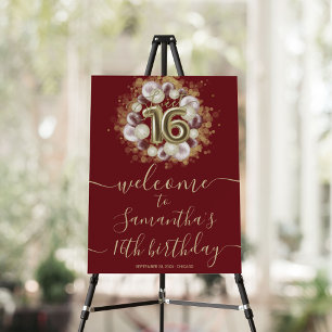 Gold Sweet 16 Bday Balloons Burgund Willkommenszei Poster