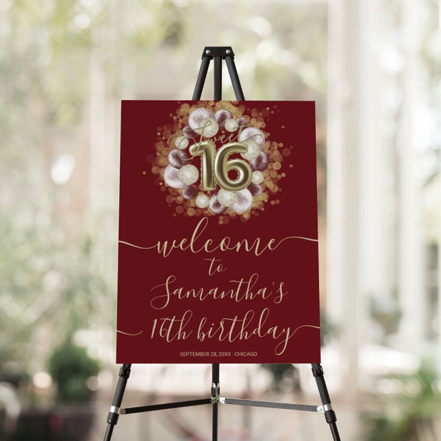 Gold Sweet 16 Bday Balloons Burgund Willkommenszei Poster (Von Creator hochgeladen)
