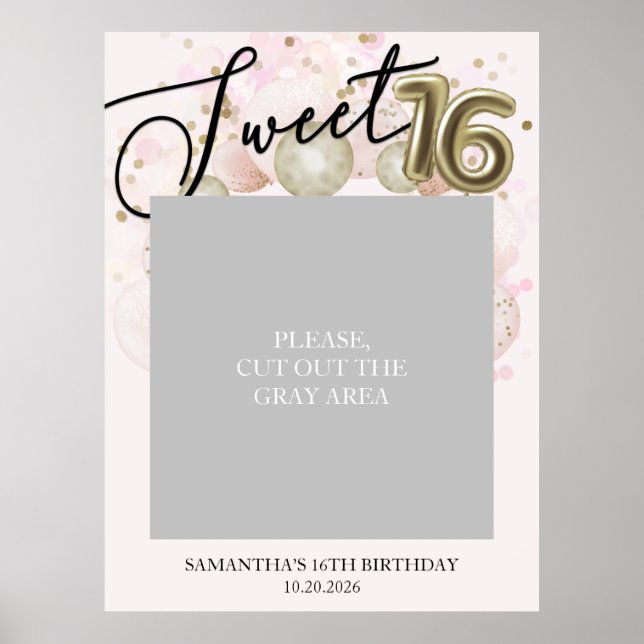 Gold Sweet 16 Bday Balloons Foto Prop Pink Poster (Vorne)