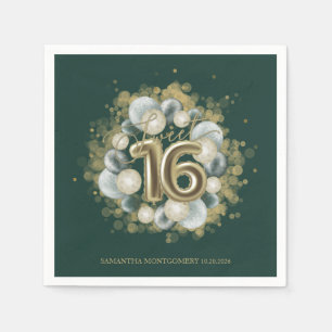 Gold Sweet 16 Bday Balloons Party Emerald Green Serviette
