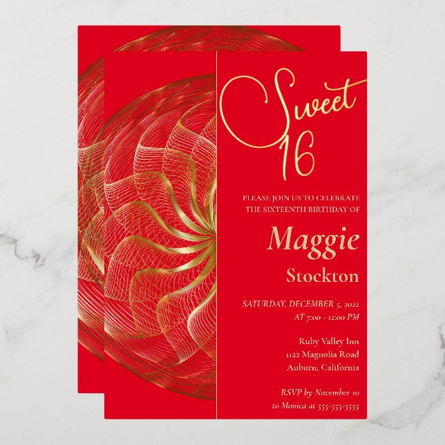 Gold Sweet 16 Einladung (Vorderseite/Rückseite)