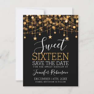 Gold Sweet 16 Funkelnd String Lights Rett Date Save The Date