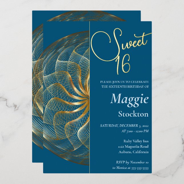 Gold Sweet 16 Invitation (Recto/Verso)