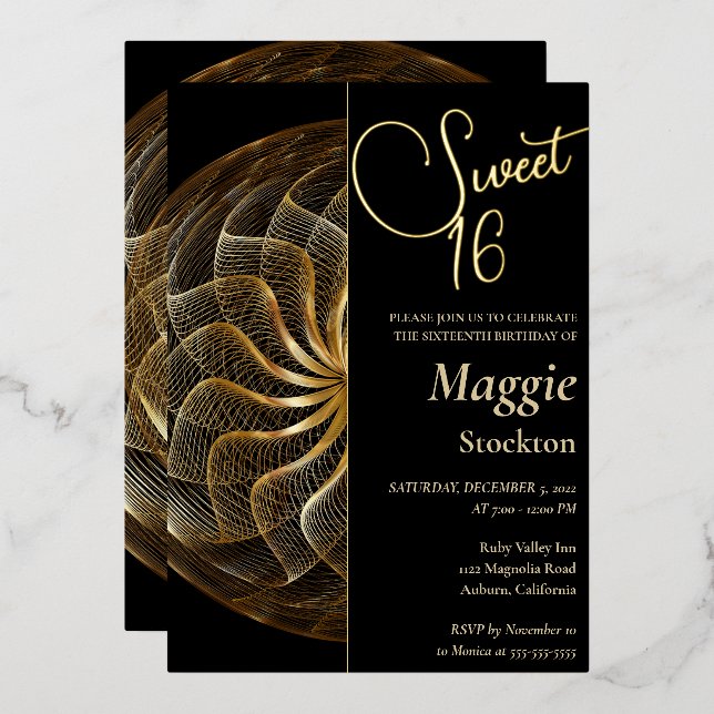 Gold Sweet 16 Invitation (Recto/Verso)