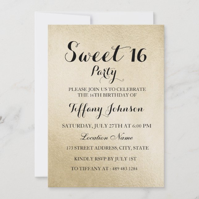 Gold Sweet 16 Party Invitation (Devant)