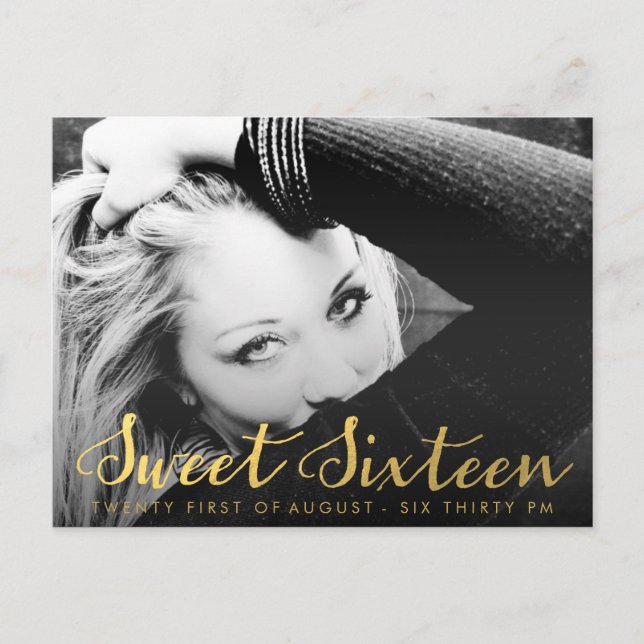 Gold Sweet 16 Seteen Party Photo carte postale (Devant)