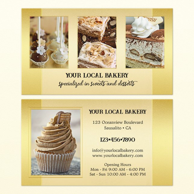 Gold Sweet Bakery Dessert Foto Business Card Visitenkarte (Von Creator hochgeladen)