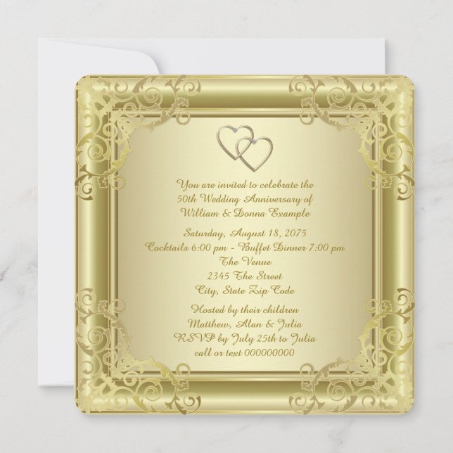 Gold Swirl 50 Jahre Party zum Hochzeitstag Einladung (Rückseite)