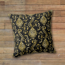 Gold Swirl Damask Muster auf schwarz