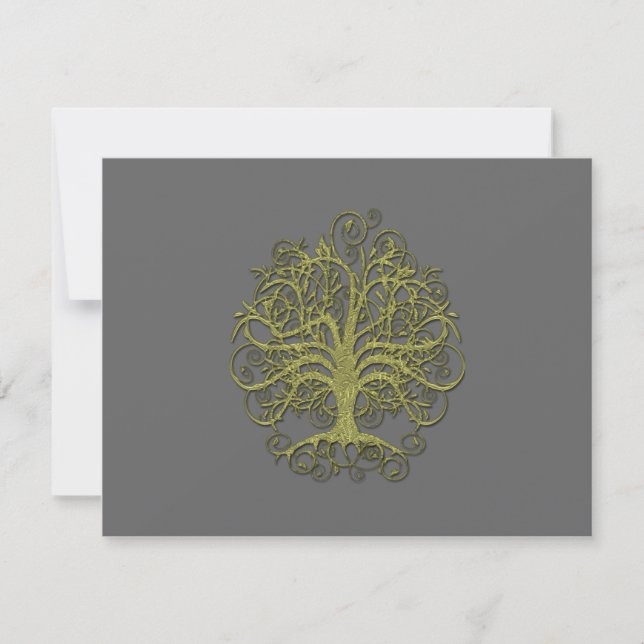 Gold Swirl Tree auf Gray Wedding Response Card RSVP Karte (Vorderseite)